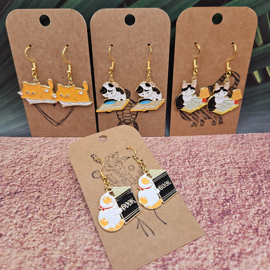Cats With Books Earrings